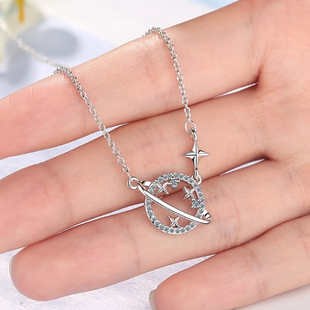 Sterling Silver 925 Planet Star Necklace - Picture 2 of 3